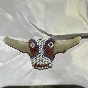 Antique 1960s Native American Carved Natural Material& Bead Neck Bolo Slide